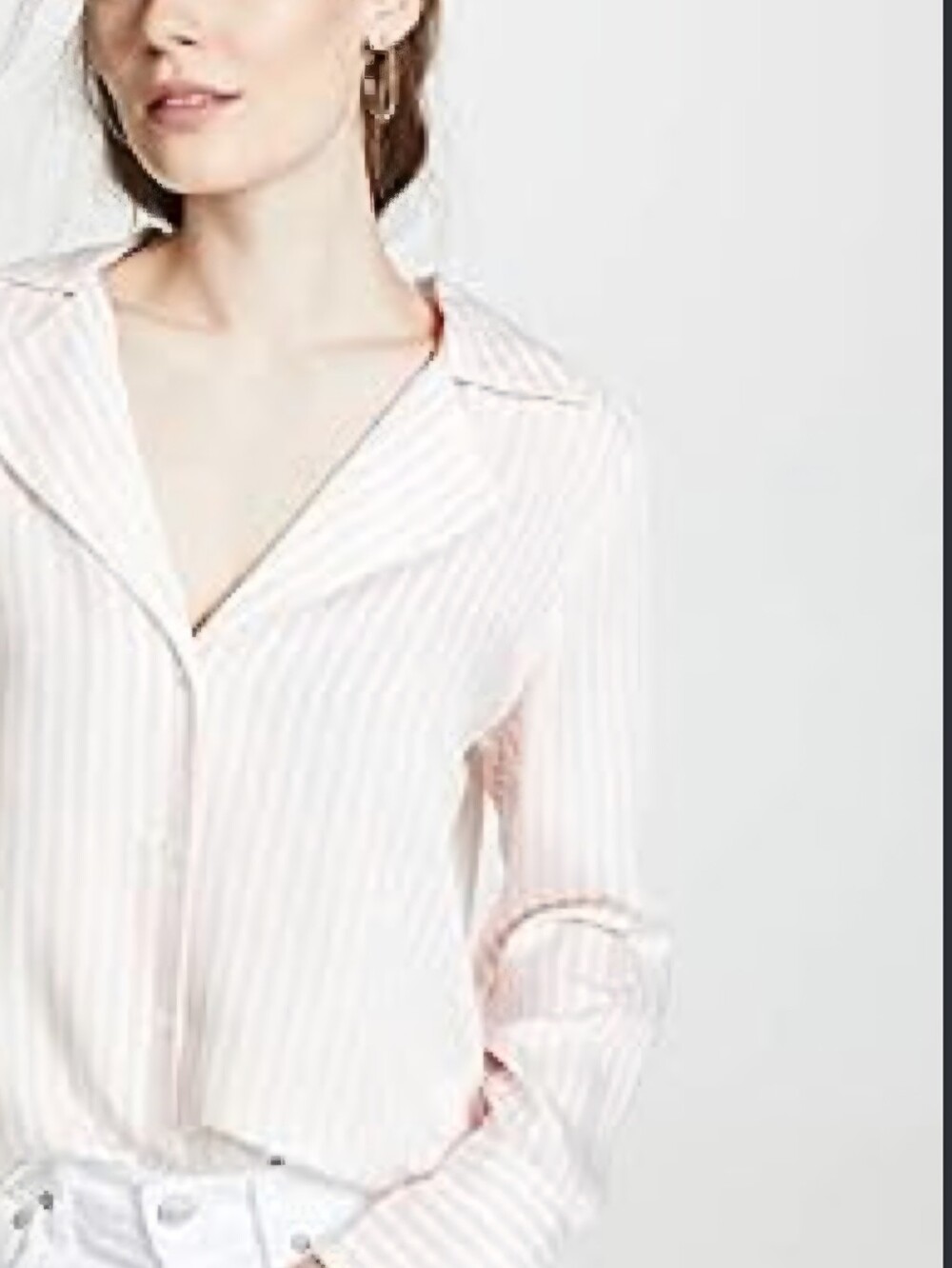 PAIGE Elora Stripe Shirt XS Pink White Tencel Workwear Button Down Blouse 0038
